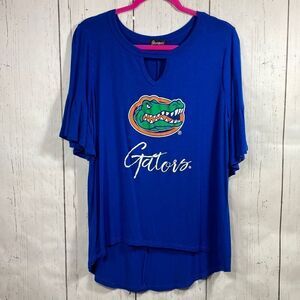 Florida Gators Game Day Womens Keyhole Ruffle Sleeve Blue Top
